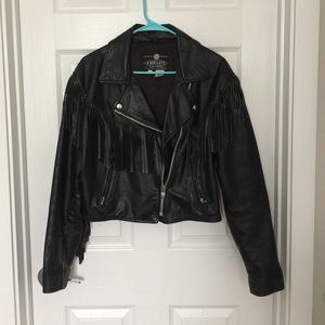 Vintage Fringe Black Leather Jacket